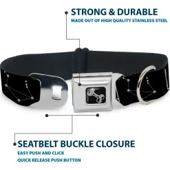 Dog Bone Seatbelt Buckle Collar - Zodiac LIBRA/Constellation Black/White