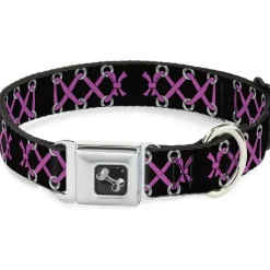 Dog Bone Seatbelt Buckle Collar - Corset Lace Up Black/Fuchsia