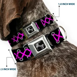 Dog Bone Seatbelt Buckle Collar - Corset Lace Up Black/Fuchsia