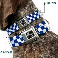 Dog Bone Seatbelt Buckle Collar - Checker BlueKU/White