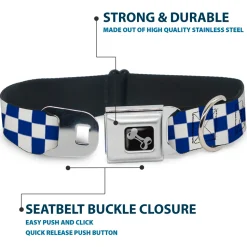 Dog Bone Seatbelt Buckle Collar - Checker BlueKU/White