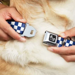 Dog Bone Seatbelt Buckle Collar - Checker BlueKU/White