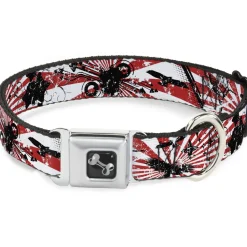 Dog Bone Seatbelt Buckle Collar - Rising Sun White/Red
