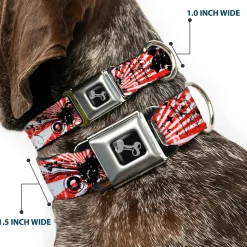 Dog Bone Seatbelt Buckle Collar - Rising Sun White/Red