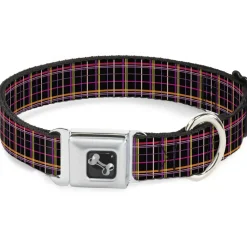 Dog Bone Seatbelt Buckle Collar - Wire Grid Black/Orange/Purple