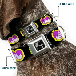 Dog Bone Seatbelt Buckle Collar - Dopey Eyes Black/Yellow/Purple