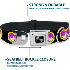 Dog Bone Seatbelt Buckle Collar - Dopey Eyes Black/Yellow/Purple