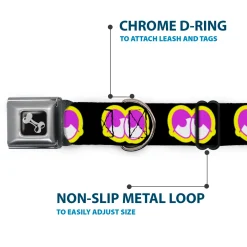 Dog Bone Seatbelt Buckle Collar - Dopey Eyes Black/Yellow/Purple