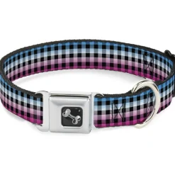 Dog Bone Seatbelt Buckle Collar - Buffalo Plaid Turquoise/Fuchsia Fade