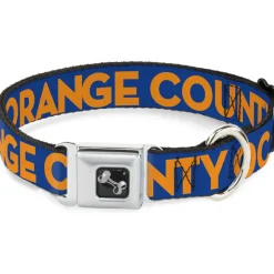 Dog Bone Seatbelt Buckle Collar - ORANGE COUNTY/Wave Icon Blue/Orange
