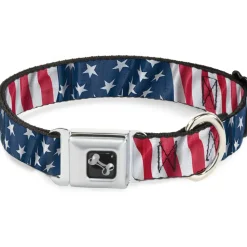Dog Bone Seatbelt Buckle Collar - American Flag Vertical CLOSE-UP