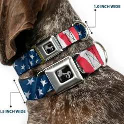 Dog Bone Seatbelt Buckle Collar - American Flag Vertical CLOSE-UP