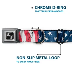 Dog Bone Seatbelt Buckle Collar - American Flag Vertical CLOSE-UP