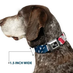Dog Bone Seatbelt Buckle Collar - American Flag Vertical CLOSE-UP