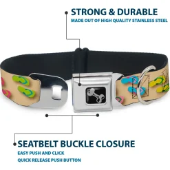 Dog Bone Seatbelt Buckle Collar - Flip Flops3 Sand/Multi Color