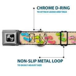 Dog Bone Seatbelt Buckle Collar - Flip Flops3 Sand/Multi Color