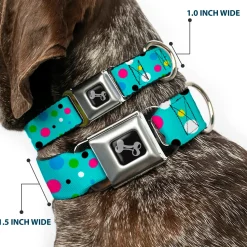 Dog Bone Seatbelt Buckle Collar - Dots Seafoam Green/Multi Pastel