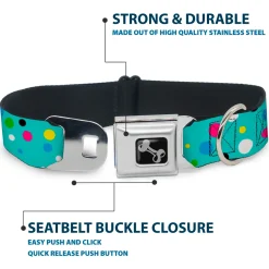Dog Bone Seatbelt Buckle Collar - Dots Seafoam Green/Multi Pastel
