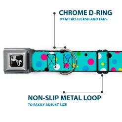 Dog Bone Seatbelt Buckle Collar - Dots Seafoam Green/Multi Pastel