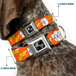Dog Bone Seatbelt Buckle Collar - Take Out/Fortune Cookies Orange