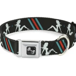 Dog Bone Seatbelt Buckle Collar - Mud Flap Girls w/Stripes Gray/Turquoise/Orange