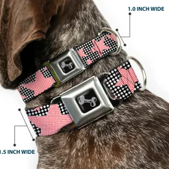 Dog Bone Seatbelt Buckle Collar - Eighties Stars2 Black/White/Red