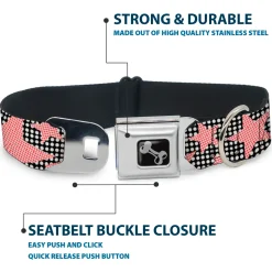 Dog Bone Seatbelt Buckle Collar - Eighties Stars2 Black/White/Red