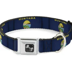 Dog Bone Seatbelt Buckle Collar - Montana Flags