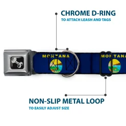 Dog Bone Seatbelt Buckle Collar - Montana Flags