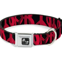 Dog Bone Seatbelt Buckle Collar - Peace Dots Black/Fuchsia