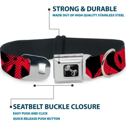 Dog Bone Seatbelt Buckle Collar - Peace Dots Black/Fuchsia