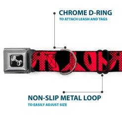 Dog Bone Seatbelt Buckle Collar - Peace Dots Black/Fuchsia