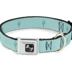 Dog Bone Seatbelt Buckle Collar - Cacti1 Aqua Blues