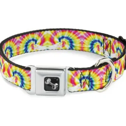 Dog Bone Seatbelt Buckle Collar - Tie Dye Swirl Multi Color/White