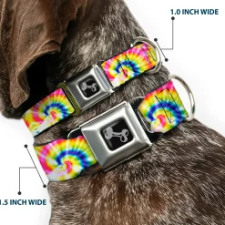 Dog Bone Seatbelt Buckle Collar - Tie Dye Swirl Multi Color/White