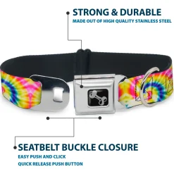 Dog Bone Seatbelt Buckle Collar - Tie Dye Swirl Multi Color/White