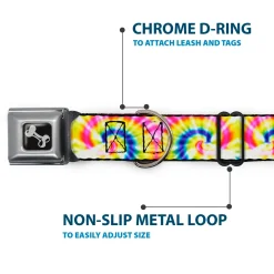 Dog Bone Seatbelt Buckle Collar - Tie Dye Swirl Multi Color/White