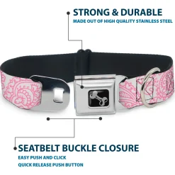 Dog Bone Seatbelt Buckle Collar - Bandana/Skulls White/Pink