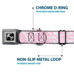 Dog Bone Seatbelt Buckle Collar - Bandana/Skulls White/Pink