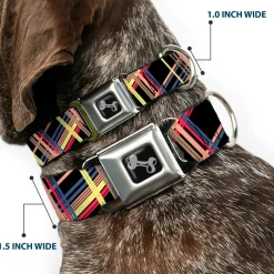 Dog Bone Seatbelt Buckle Collar - Plaid Black/Yellow/Red/Blue/Orange