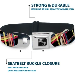 Dog Bone Seatbelt Buckle Collar - Plaid Black/Yellow/Red/Blue/Orange
