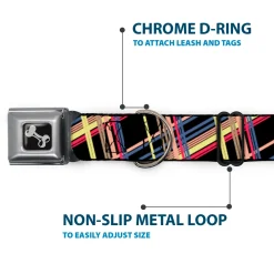 Dog Bone Seatbelt Buckle Collar - Plaid Black/Yellow/Red/Blue/Orange