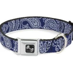Dog Bone Seatbelt Buckle Collar - Paisley Blue/White