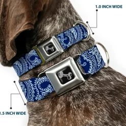 Dog Bone Seatbelt Buckle Collar - Paisley Blue/White