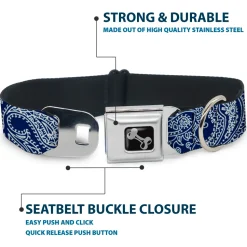 Dog Bone Seatbelt Buckle Collar - Paisley Blue/White