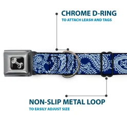 Dog Bone Seatbelt Buckle Collar - Paisley Blue/White