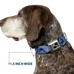 Dog Bone Seatbelt Buckle Collar - Paisley Blue/White
