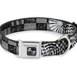 Dog Bone Seatbelt Buckle Collar - Grunge Chaos Black/White