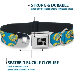 Dog Bone Seatbelt Buckle Collar - Fist Pump Baby Blue/Yellow