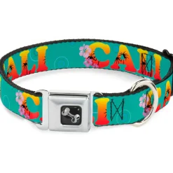 Dog Bone Seatbelt Buckle Collar - CALI Tropical Aqua/Multi Color